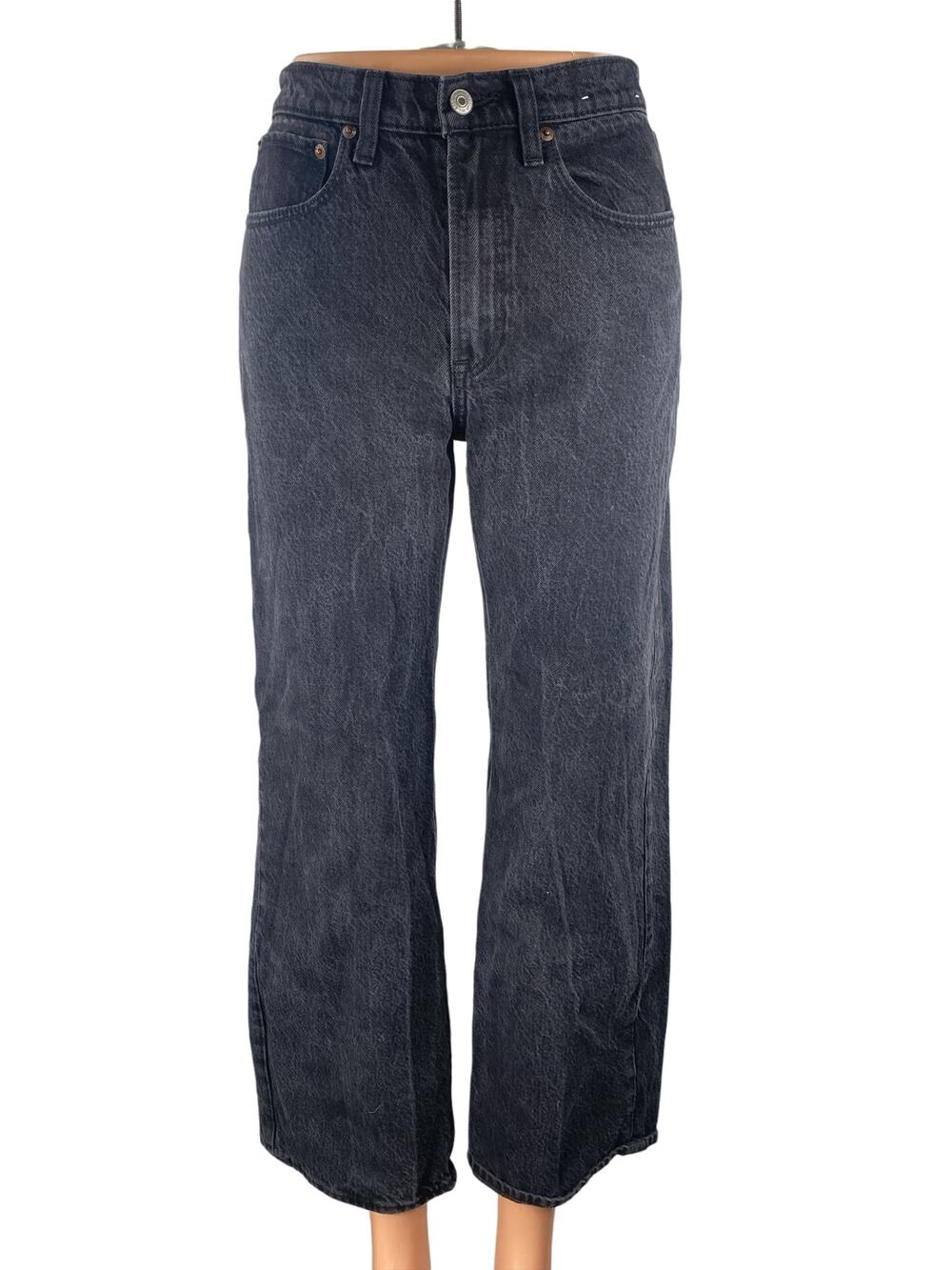 Abercrombie & Fitch Black High Rise Loose Baggy Wide Leg Denim Jeans Pants Sz 24